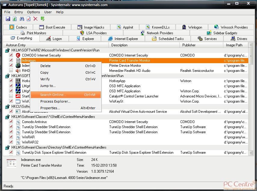 Wybrany element listy programów