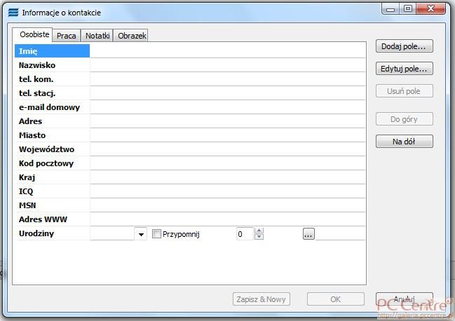 Definiowanie nowego kontaktu
